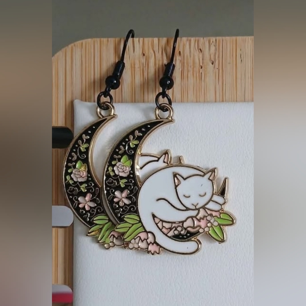 2/$10 Cat Moon Earrings Jewlery Womens Teen Girls Accessories Floral Kitty